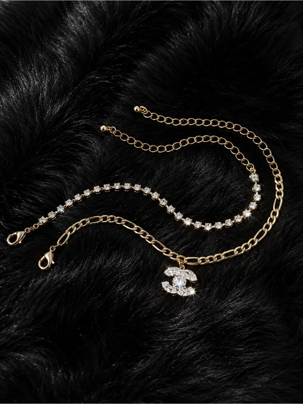 Gold and Crystal Double C Bracelet Set